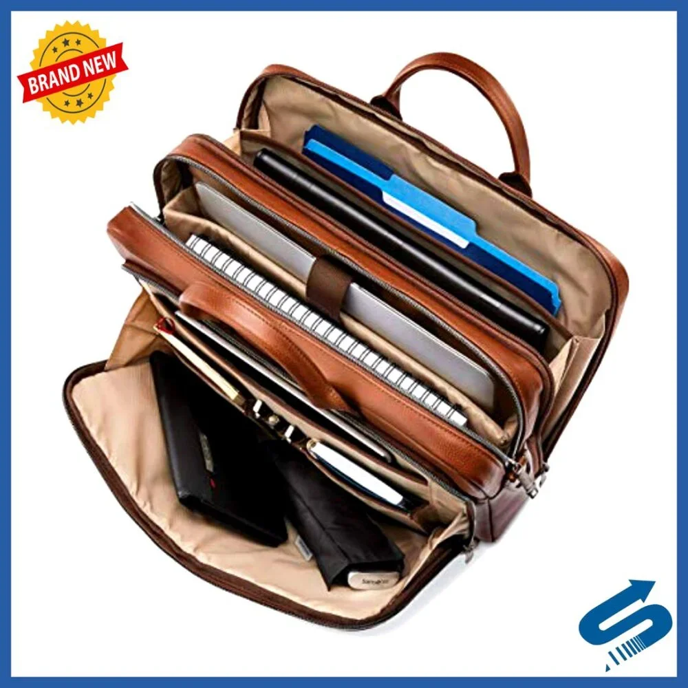 Leather Toploader Briefcase with Laptop Sleeve, Professional Business Bag